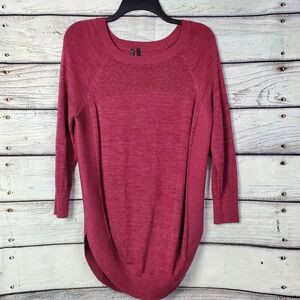 Maurices Pink Knit Pullover Sweater Lace Panel 3/4 Sleeve Tunic Hem Women’s Size